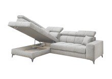 Ecksofa >SYDNEY< Elektrische Sitztiefenverstellung, 5 verstellbare Kopfstützen, Bettkasten, Bezugsstoff "taupe" - 268x105x172 (BxHxT)