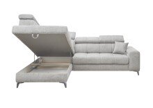 Ecksofa >SYDNEY< Elektrische Sitztiefenverstellung, 5 verstellbare Kopfstützen, Bettkasten, Bezugsstoff "taupe" - 268x105x172 (BxHxT)