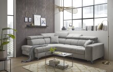 Ecksofa >SYDNEY< Elektrische Sitztiefenverstellung, 5 verstellbare Kopfstützen, Bettkasten, Bezugsstoff "taupe" - 282x105x198 (BxHxT)