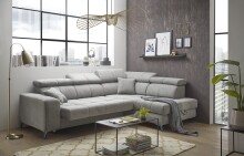Ecksofa >SYDNEY< Elektrische Sitztiefenverstellung, 5 verstellbare Kopfstützen, Bettkasten, Bezugsstoff "taupe" - 268x105x172 (BxHxT)