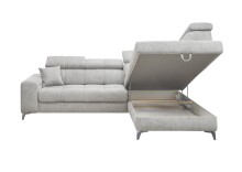 Ecksofa >SYDNEY< Elektrische Sitztiefenverstellung, 5 verstellbare Kopfstützen, Bettkasten, Bezugsstoff "taupe" - 282x105x198 (BxHxT)