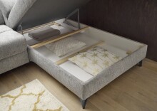 Ecksofa >SYDNEY< Elektrische Sitztiefenverstellung, 5 verstellbare Kopfstützen, Bettkasten, Bezugsstoff "taupe" - 268x105x172 (BxHxT)