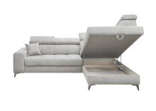 Ecksofa >SYDNEY< Elektrische Sitztiefenverstellung, 5 verstellbare Kopfstützen, Bettkasten, Bezugsstoff "taupe" - 268x105x172 (BxHxT)