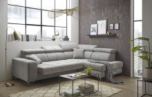 Ecksofa >SYDNEY< Elektrische Sitztiefenverstellung, 5 verstellbare Kopfstützen, Bettkasten, Bezugsstoff "taupe" - 282x105x198 (BxHxT)