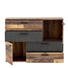 Sideboard >Skive< 4 Schubladen, 2 Türen, in Betonoptik / Old – Wood Dekor - 124,9x95,9x41,3cm B/H/T