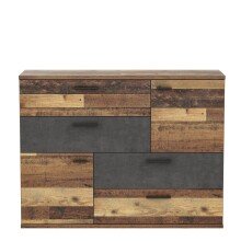 Sideboard >Skive< 4 Schubladen, 2 Türen, in Betonoptik / Old – Wood Dekor - 124,9x95,9x41,3cm B/H/T