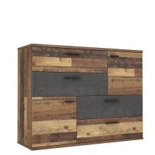 Sideboard >Skive< 4 Schubladen, 2 Türen, in Betonoptik / Old – Wood Dekor - 124,9x95,9x41,3cm B/H/T