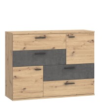 Sideboard >Skive< 4 Schubladen, 2 Türen, in Betonoptik / Artisan Eiche Dekor - 124,9x95,9x41,3cm B/H/T