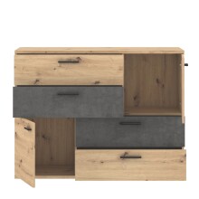 Sideboard >Skive< 4 Schubladen, 2 Türen, in Betonoptik / Artisan Eiche Dekor - 124,9x95,9x41,3cm B/H/T