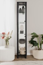Glasvitrine >Albi< 1 Tür links/recht montierbar, 4 Böden, in Schwarz, - 33x189x33cm (BxHxT)