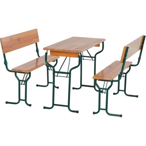 Bierzeltgarnitur >Biermöbel< 1x Tisch,  2x Bank, Rückenlehne, Kiefer lackiert, - 110x50x78x50 (LxBxHxT)