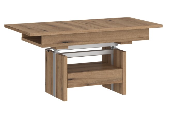 Couchtisch >CORTADO< ausziehbar bis 150cm, höhenverstellbar bis 72cm, in Coast Evoke Eiche Dekor - 110/150x56/72x65cm (BxHxT)