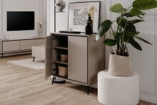 Kommode >Arona< 2 Türen, 2 Böden, in Sand / Schwarz - 90x90x38cm (BxHxT)