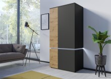 Drehtürenschrank >LUCI< 4 Türen, 1 Kleiderstange, 4 Böden, in Artisan Eiche Dekor / Kosmos Grau - 95x199x58cm (BxHxT)