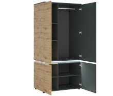 Drehtürenschrank >LUCI< 4 Türen, 1 Kleiderstange, 4 Böden, in Artisan Eiche Dekor / Kosmos Grau - 95x199x58cm (BxHxT)