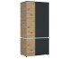 Drehtürenschrank >LUCI< 4 Türen, 1 Kleiderstange, 4 Böden, in Artisan Eiche Dekor / Kosmos Grau - 95x199x58cm (BxHxT)