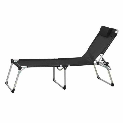 Gartenliege >SOLE< in silber, Ranotex®-Gewebe schwarz - 214x45x69,5cm (BxHxT)