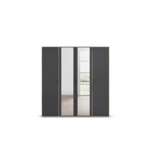 Drehtürenschrank >Voyager< 4 Türen, 7 Böden, 1 Stange, Front grau metallic / Spiegel, Korpus Eiche Artisan Dekor - 187x194x53cm B/H/T