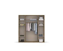 Drehtürenschrank >Voyager< 4 Türen, 7 Böden, 1 Stange, Front grau metallic / Spiegel, Korpus Eiche Artisan Dekor - 187x194x53cm B/H/T