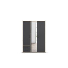 Drehtürenschrank >Voyager< 3 Türen, 2 Schubladen, 3 Böden, 1 Stange, Front grau metallic / Spiegel, Korpus Eiche Artisan Dekor - 140x194x53cm B/H/T