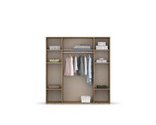 Drehtürenschrank >Voyager< 4 Türen, 4 Schubladen, 5 Böden, 1 Stange, Front grau metallic / Spiegel, Korpus Eiche Artisan Dekor - 187x194x53cm B/H/T