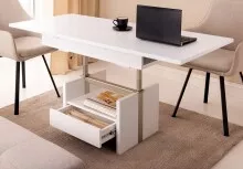 Couchtisch >CORTADO< ausziehbar bis 150cm, höhenverstellbar bis 72cm, Schublade, in Alpinweiß - 110/150x56/72x65cm (BxHxT)