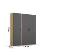 Drehtürenschrank >Voyager< 3 Türen, 4 Böden, 1 Stange, Front grau metallic, Korpus Eiche Artisan Dekor - 140x194x53 (BxHxT)