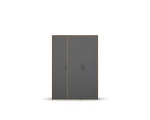 Drehtürenschrank >Voyager< 3 Türen, 4 Böden, 1 Stange, Front grau metallic, Korpus Eiche Artisan Dekor - 140x194x53 (BxHxT)