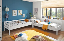 Etagenbett >Moritz / Eddie< mit 2er-Schubkasten, 2 in 1 – Doppelhochbett oder einzeln stellbar, Kiefer Massivholz weiss - 207x140x97cm (BxHxT)