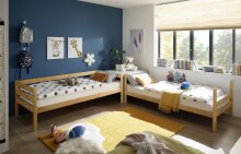 Etagenbett >Moritz / Eddie< mit 2er-Schubkasten, 2 in 1 – Doppelhochbett oder einzeln stellbar, Kiefer Massivholz natur lackiert - 207x140x97 (BxHxT)