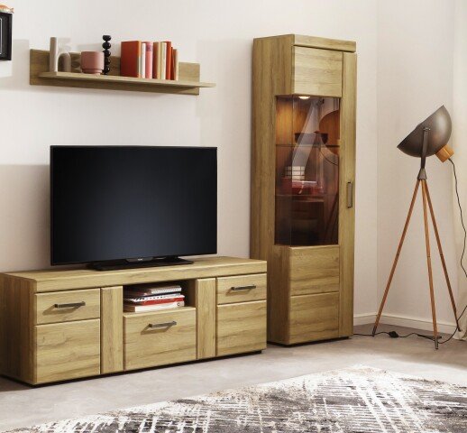 Wohnwand >Cortina< (3-teilig) in Grandson Eiche Dekor - 215x195x41 (BxHxT)