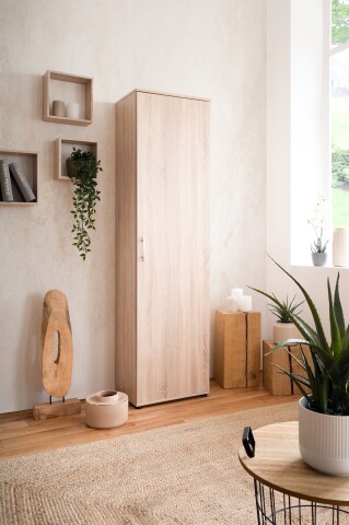 Garderobenschrank >Andy< 1 Tür, 5 Böden, in Sonoma Eiche Dekor - 50x187x34cm (BxHxT)