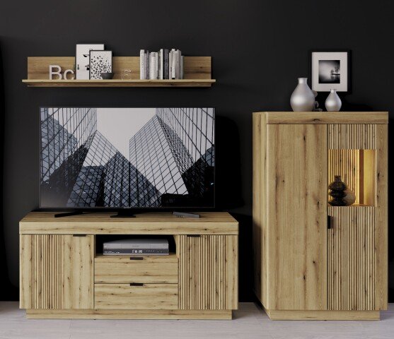 Wohnwand >Delamar< (3-teilig) in Coast Evoke Eiche Dekor - 226x165x40 (BxHxT)