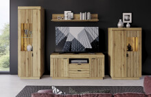 Wohnwand >Delamar< (3-teilig) in Coast Evoke Eiche Dekor - 208x197x40 (BxHxT)