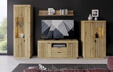 Wohnwand >Delamar< (3-teilig) in Coast Evoke Eiche Dekor - 208x197x40 (BxHxT)