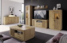 Wohnwand >Delamar< (3-teilig) in Coast Evoke Eiche Dekor - 208x197x40 (BxHxT)