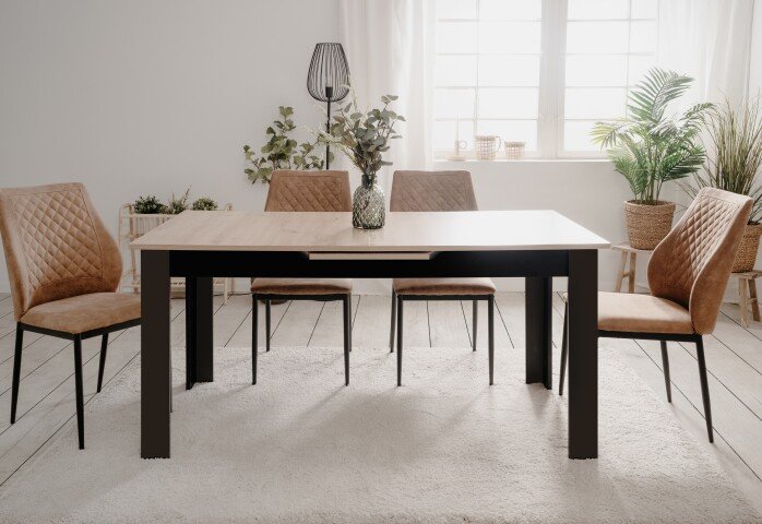 Kulissentisch >Birmingham< ausziehbar bis 200cm, in Artisan Eiche Dekor / Schwarz - 160/200x75x80 (BxHxT)