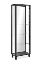 Glasvitrine >Albi< 2 Türen, Spiegelrückwand, Klar-Glas / Schwarz - 62x189x33cm (BxHxT)