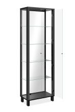 Glasvitrine >Albi< 2 Türen, Spiegelrückwand, Klar-Glas / Schwarz - 62x189x33cm (BxHxT)