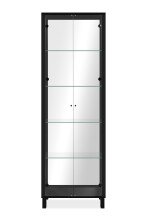 Glasvitrine >Albi< 2 Türen, Spiegelrückwand, Klar-Glas / Schwarz - 62x189x33cm (BxHxT)