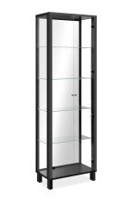 Glasvitrine >Albi< 2 Türen, Spiegelrückwand, Klar-Glas / Schwarz - 62x189x33cm (BxHxT)