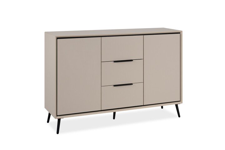 Sideboard >Arona< 2 Türen, 3 Schubladen, 4 Böden, in Sand / Schwarz - 135x90x38cm (BxHxT)