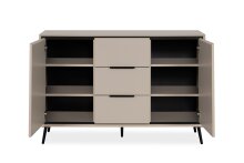 Sideboard >Arona< 2 Türen, 3 Schubladen, 4 Böden, in Sand / Schwarz - 135x90x38cm (BxHxT)