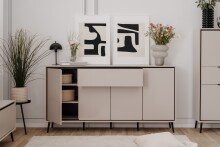 Sideboard >Arona< 4 Türen, 1 Schublade, 6 Böden, in Sand / Schwarz - 175x90x38cm (BxHxT)