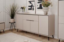 Sideboard >Arona< 4 Türen, 1 Schublade, 6 Böden, in Sand / Schwarz - 175x90x38cm (BxHxT)