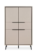 Highboard >Arona< 4 Türen, 2 Schubladen, 4 Böden, in Sand / Schwarz - 90x140x38cm (BxHxT)
