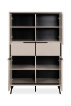 Highboard >Arona< 4 Türen, 2 Schubladen, 4 Böden, in Sand / Schwarz - 90x140x38cm (BxHxT)