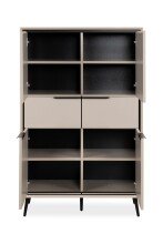 Highboard >Arona< 4 Türen, 2 Schubladen, 4 Böden, in Sand / Schwarz - 90x140x38cm (BxHxT)