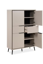 Highboard >Arona< 4 Türen, 2 Schubladen, 4 Böden, in Sand / Schwarz - 90x140x38cm (BxHxT)