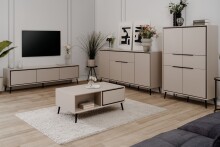 Couchtisch >Arona< 2 Schubladen, 2 Fächer, in Sand / Schwarz - 94x40x55cm (BxHxT)